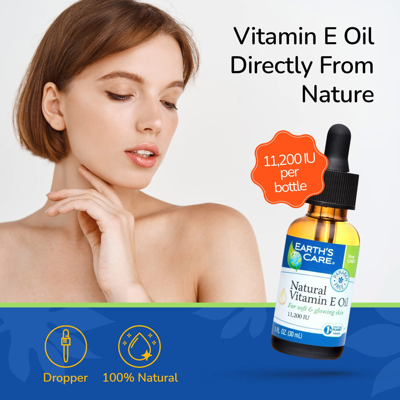 Earth's Care Natural Vitamin E Oil - 100% Natural Vitamin E Oil for Skin and Hair - 1 Fl OZ