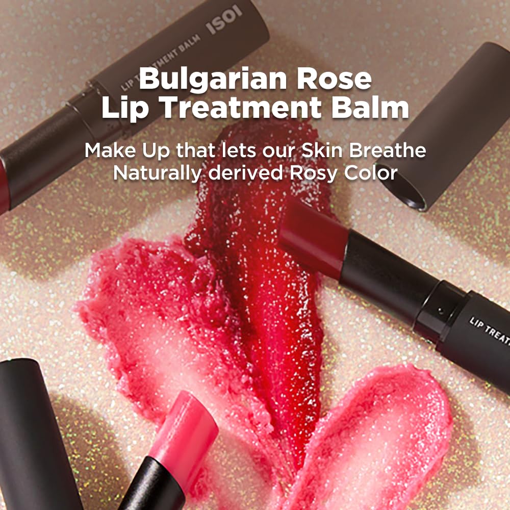 ISOI Bulgarian Rose Lip Treatment Balm Pure Red 5g (0.18oz) | Dewy Gloss Finish Tinted Balm | Korean Moisturizer With Rose Oil for Dry Lips | Non-Sticky Care