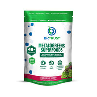 Thumbnail for BioTrust Metabo Greens Superfood Powder - Super Greens Powder, Fruit & Veggie Blend with Clinically Studied Spectra - Non GMO, Soy Free, Gluten Free, Dairy Free, Energizing Berry Flavor (30 Servings)