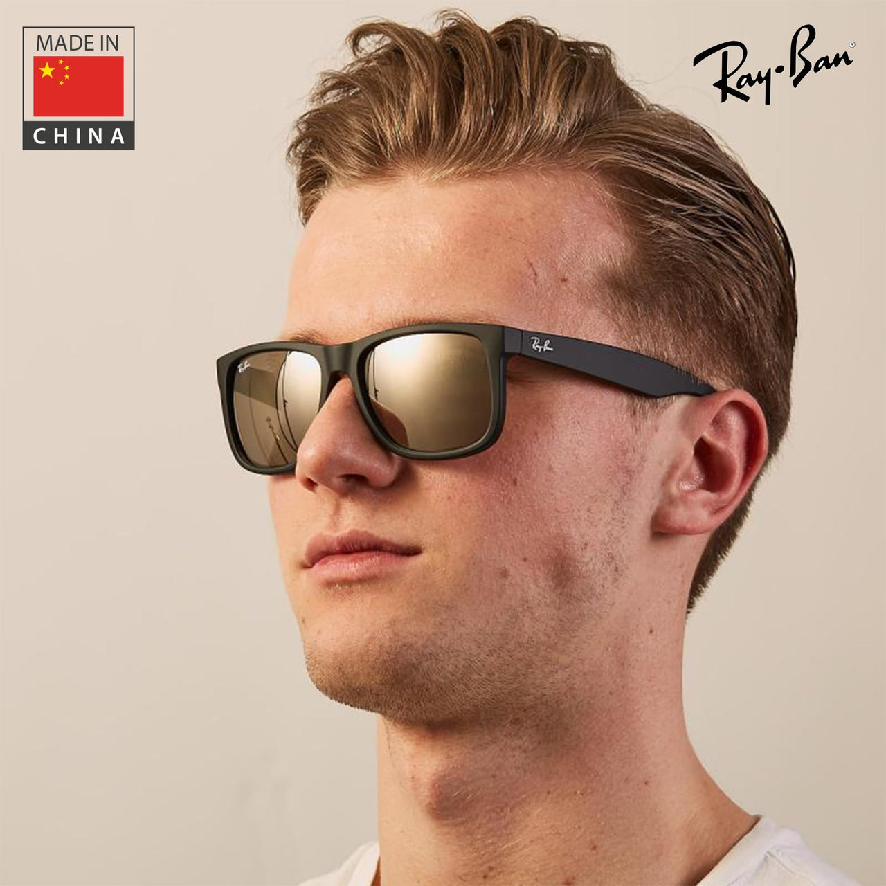 Ray-Ban RB4165 JUSTIN COLOR MIX Square Shaped Non-Polarized Sunglasses for Men – Includes Official RAYBAN Eyewear Kit – Ideal Formal & Casual Wear Sunglasses – Green Gradient Lens