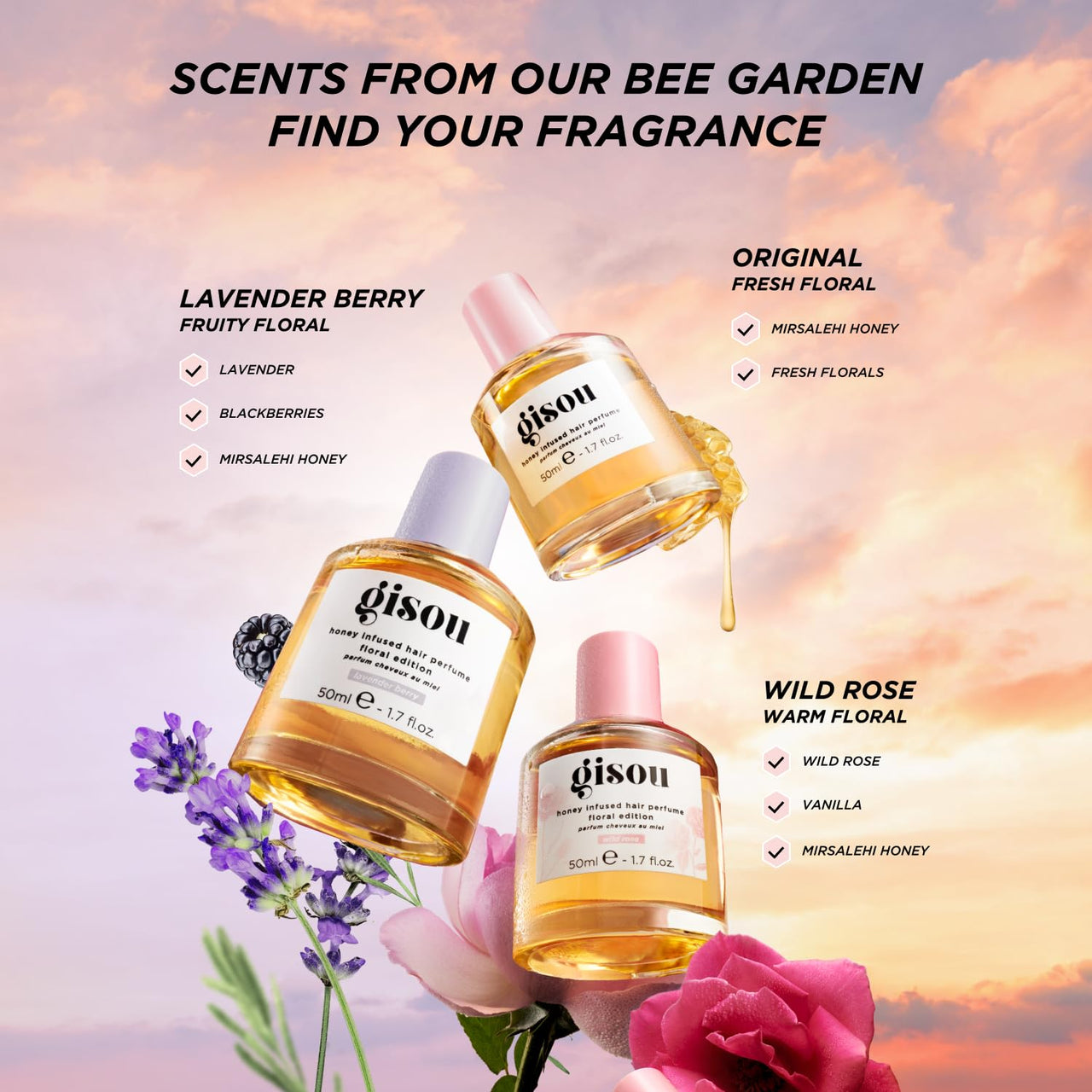 Gisou Honey Infused Hair Perfume Mini – Long-Lasting Hair Fragrance with Mirsalehi Honey & Argan Oil, Wildflower Honey, 0.5 Fl Oz