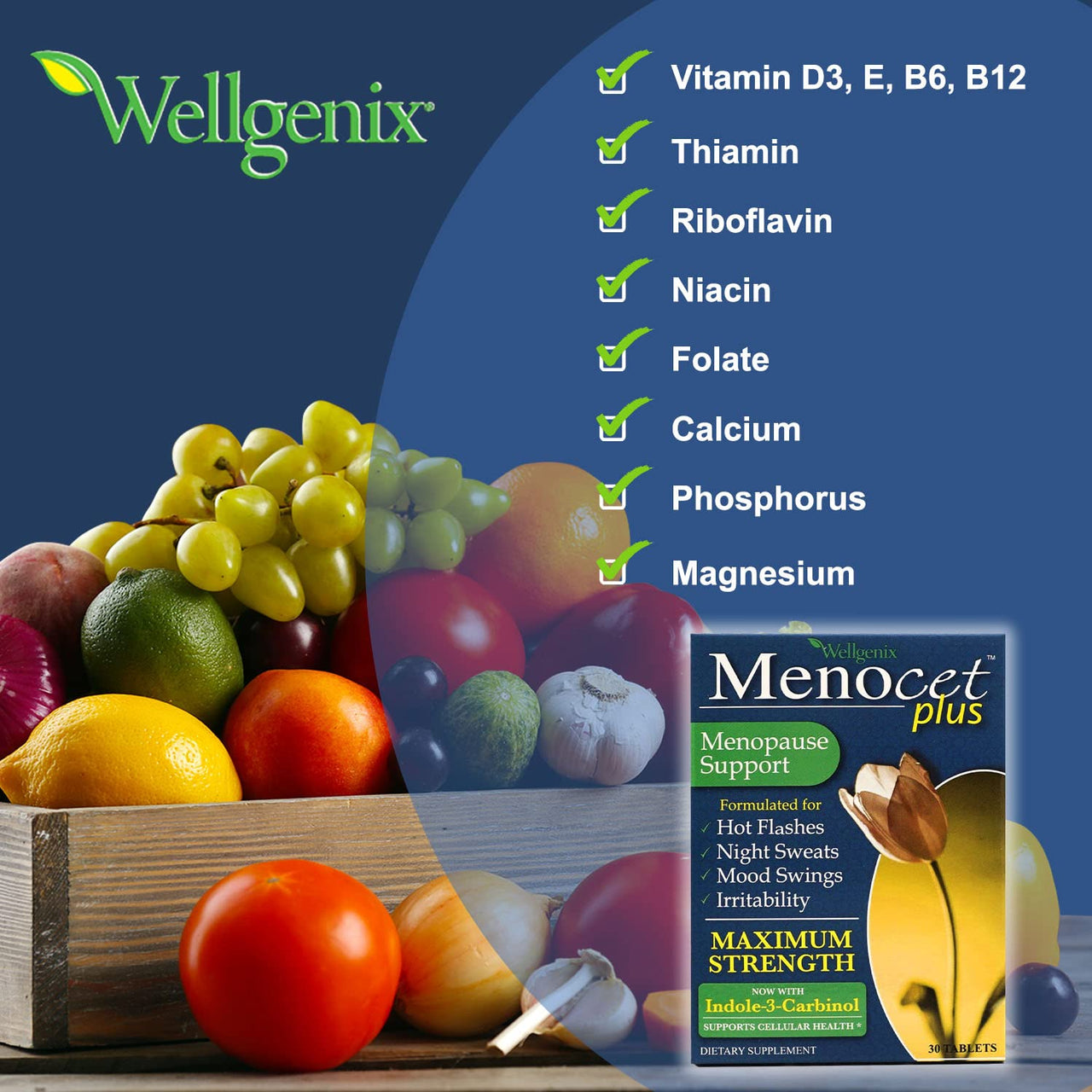 Wellgenix Menocet Plus Menopause Support - All-in-One Menopause Supplement - Daily Relief Feminine Care - Hot Flashes, Night Sweats, Mood Swings & Irritability - 30 Tablets (Pack of 2)
