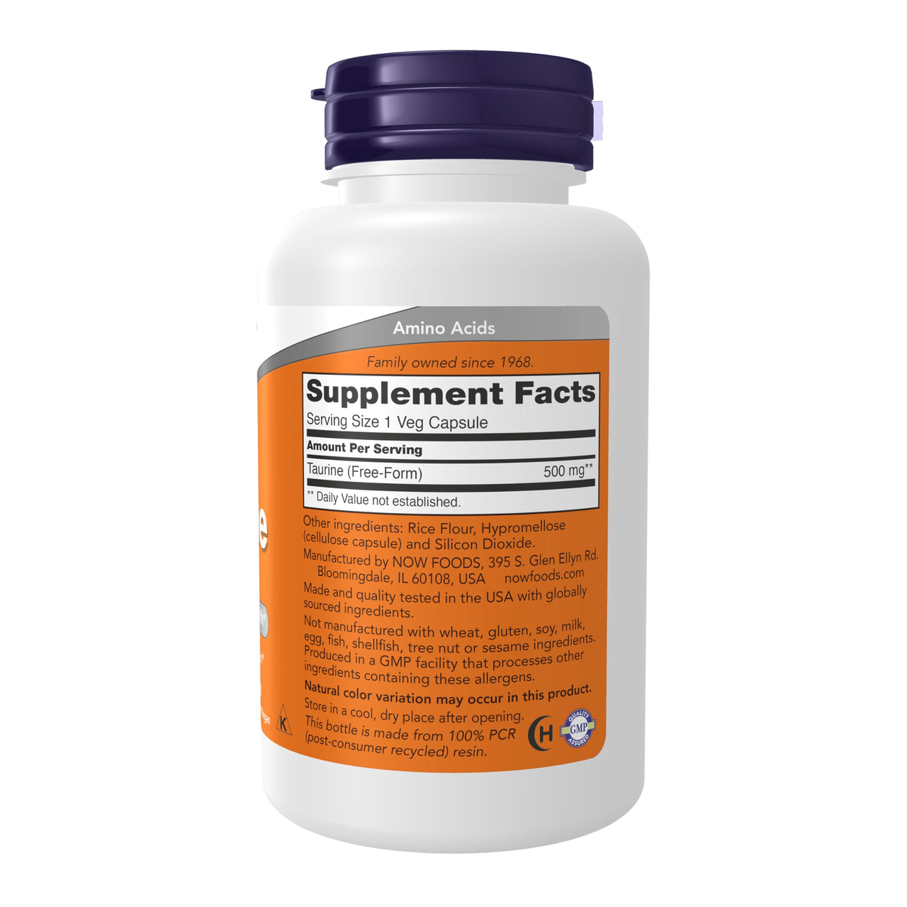 NOW Supplements, Taurine 500 mg, Nervous System Health*, Amino Acid, 100 veg Capsules