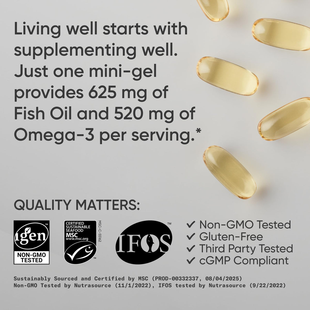 Sports Research® Omega-3 Fish Oil AlaskOmega Mini Gels 625mg from Wild Alaskan Pollock - Burpless Fish Oil Supplement with Omega-3 EPA & DHA - Sustainably Sourced, Non-GMO, Gluten Free - 240 Softgels