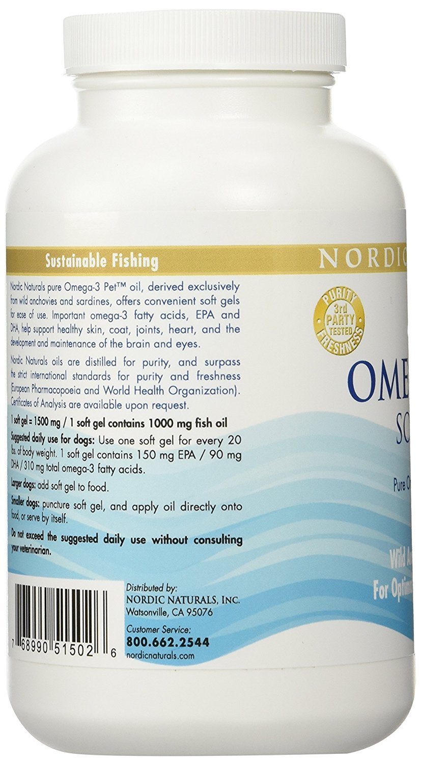 Nordic Naturals Omega-3 Pet, Unflavored - 330 mg Omega-3 Per Soft Gel - 2 Pack - 360 Total Soft Gels - Fish Oil for Dogs with EPA & DHA - Promotes Heart, Skin, Coat, Joint, & Immune Health - Non-GMO