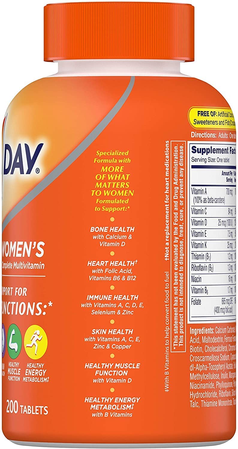 One A Day Women’s Multivitamin, Supplement with Vitamin A, C, D, E and Zinc for Immune Health Support, B12, Biotin, Calcium & More, Tablet 200 count