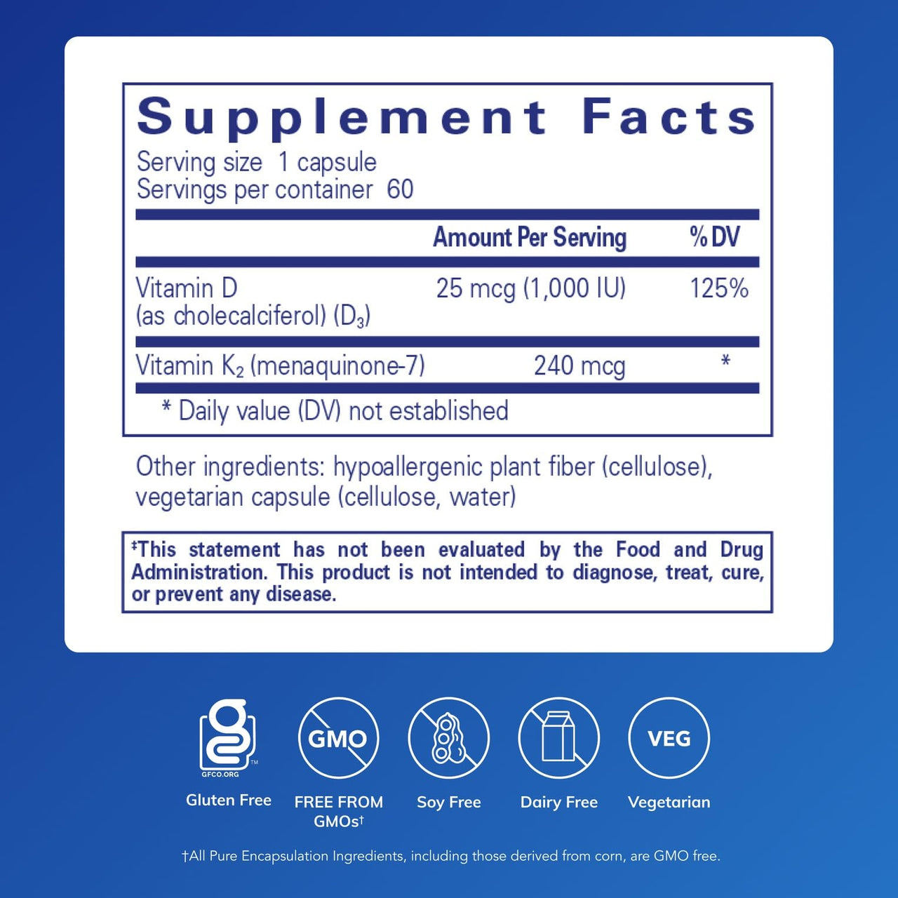 Pure Encapsulations PureHeart K2D - Heart Health Supplement* - with Vitamin K2 & D3 - Cholecalciferol Vitamin D & MK-7 - Non-GMO & Vegetarian - 60 Capsules
