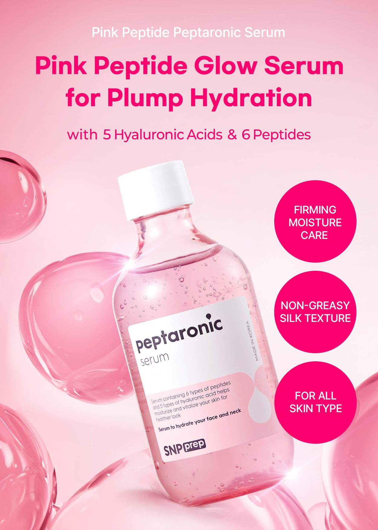 Snp 6 Peptides + 5 Hyaluronic Acid Face Serum | Firming, Soothing & Moisturizing Korean Skincare for Dry Skin | Lightweight & Non-Sticky Serum for Sensitive Skin | 7.43 fl oz