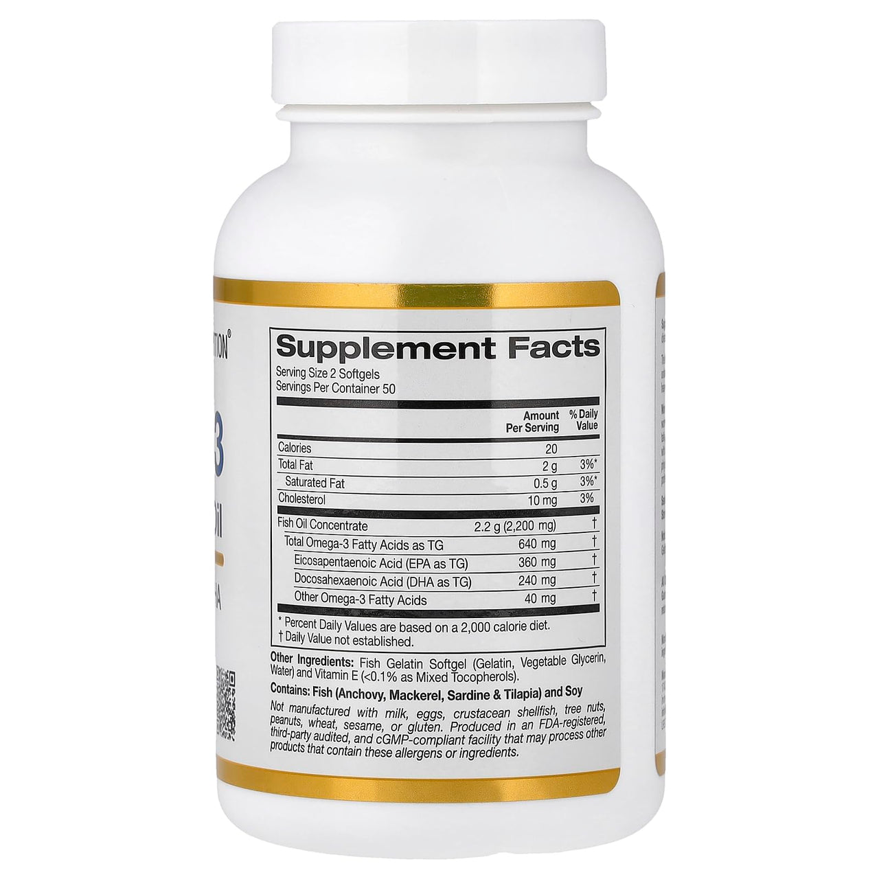 California Gold Nutrition Omega-3 Premium Fish Oil, Concentrated Formula with EPA & DHA, Support for Optimal Lipid Profile & Immune System, Gluten Free, Non-GMO, 100 Fish Gelatin Softgels