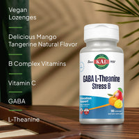 Thumbnail for KAL GABA L-Theanine Stress B Lozenge, B Complex Vitamin Supplement, Healthy Relaxation, Mood & Focus Support, Natural Mango Tangerine Flavor, Vegan, 50 Servings, 100 Lozenges