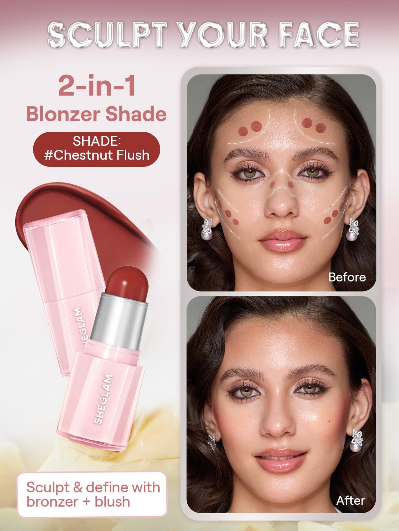 SHEGLAM Buttery Bliss Blush Stick Cream Milk Makeup Blush-Chestnut Flush