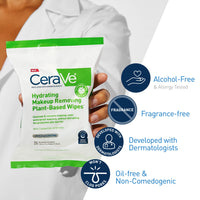 Thumbnail for CeraVe Hydrating Facial Cleansing Makeup Remover Wipes, Plant Based Face Wipes, Biodegradable in Home Compost, Face Wash Cloth, Suitable for Sensitive Skin, Fragrance-free Non-comedogenic, 25 Count