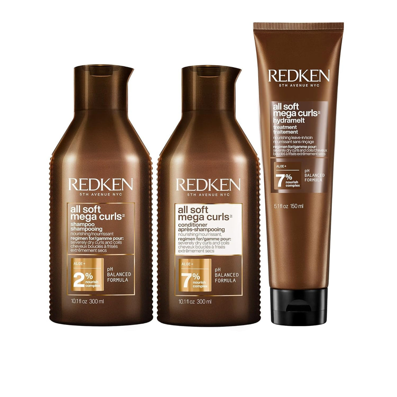 Redken All Soft Mega Curls Shampoo, Conditioner & Treatment Set For Extremely Dry Curly and Coily Hair - Nourishes and Softens Severely Dry Curls