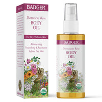 Thumbnail for Badger Rose Body Oil, 100% Organic Rose Scented Body Oil, All Natural Body Moisturizer, Organic Jojoba & Rose Oils Soothe Dry Skin, 4 fl oz Glass Bottle
