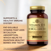 Thumbnail for Solgar Vitamin D3 (Cholecalciferol) 10 MCG (400 IU), 100 Softgels - Helps Maintain Bones & Teeth - Immune System Support - Non-GMO, Gluten Free, Dairy Free - 100 Servings
