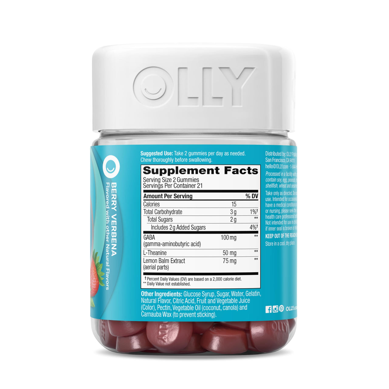 OLLY Goodbye Stress Gummy, GABA, L-Theanine, Lemon Balm, Stress Relief Supplement, Berry - 42 Count