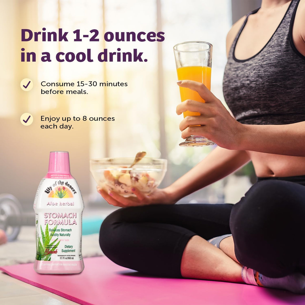 Lily of The Desert Stomach Formula, Organic Aloe Vera Juice with Slippery Elm, Chamomile, Peppermint, and Ginger for Gut Health, Acid Reflux, Heartburn Relief, 32 Oz, Gelly Sachet Included,1