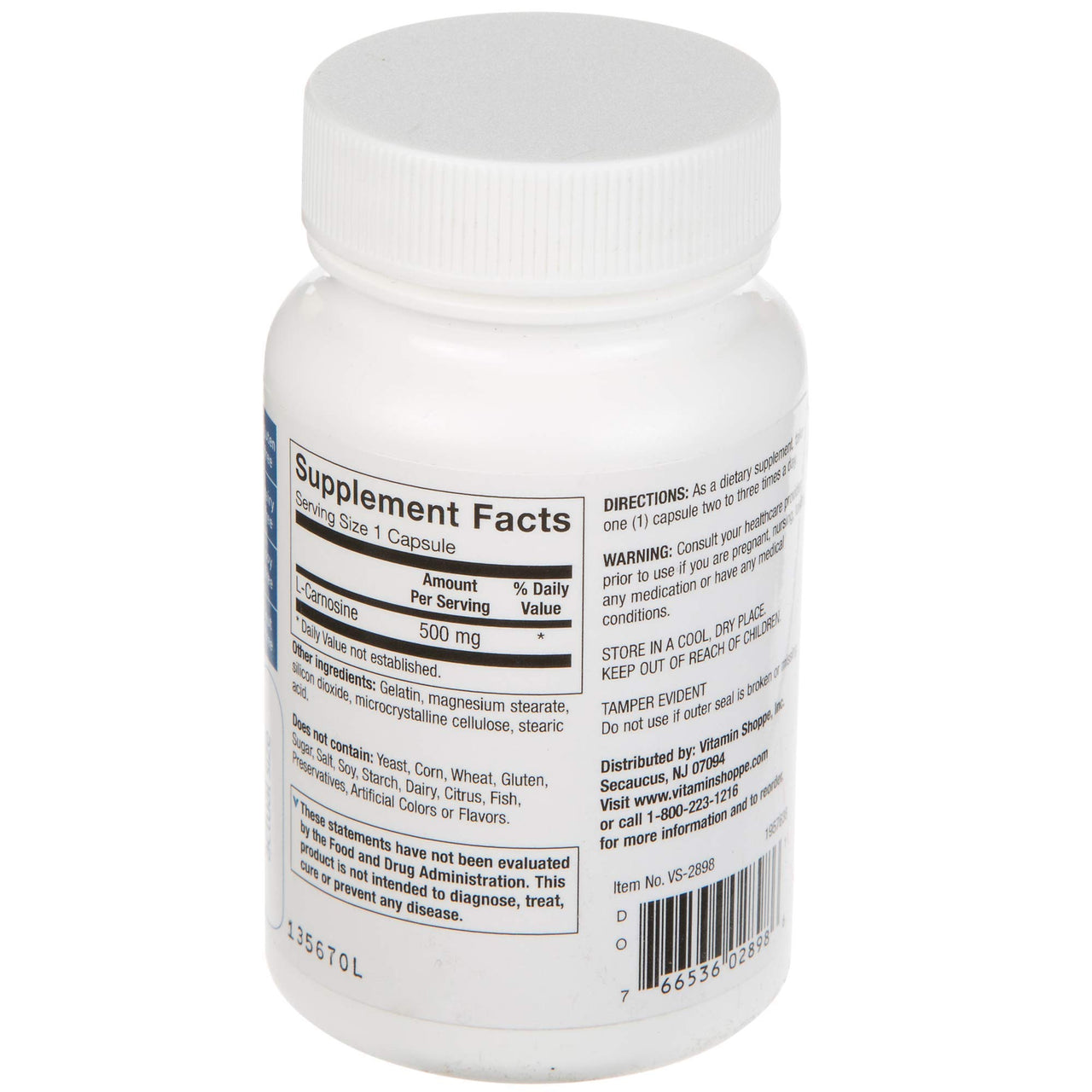 The Vitamin Shoppe LCarnosine 500MG, Antioxidant That Supports Cardiovascular Cellular Health (30 Capsules)