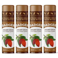Thumbnail for Badger Creamy Cocoa Cocoa Butter Lip Balm, Long Lasting Hydrating Lip Moisturizer, Fair Trade, Large Size Stick, 100% Organic Lip Care, 4-pack