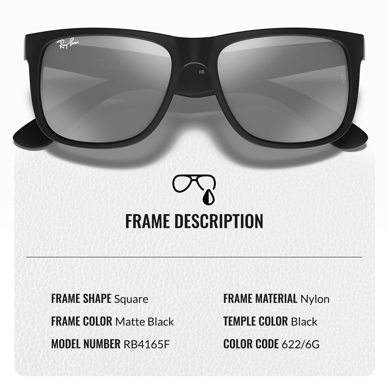 Ray-Ban RB4165F JUSTIN COLOR MIX Square Shaped Non-Polarized Sunglasses for Men – Includes Official RAYBAN Eyewear Kit – Ideal Formal & Casual Wear Sunglasses – Silver Lens
