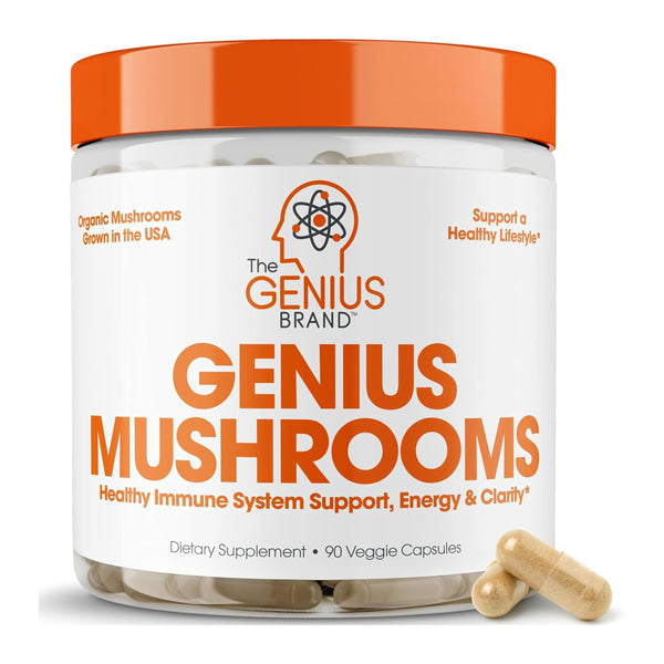 Genius Mushroom Supplement - Full-Spectrum Lion’s Mane, Cordyceps, Reishi -Daily Brain Nootropic for Energy, Focus, Memory & Overall Wellness - 90 Capsules – Organic for Mental Clarity & Performance