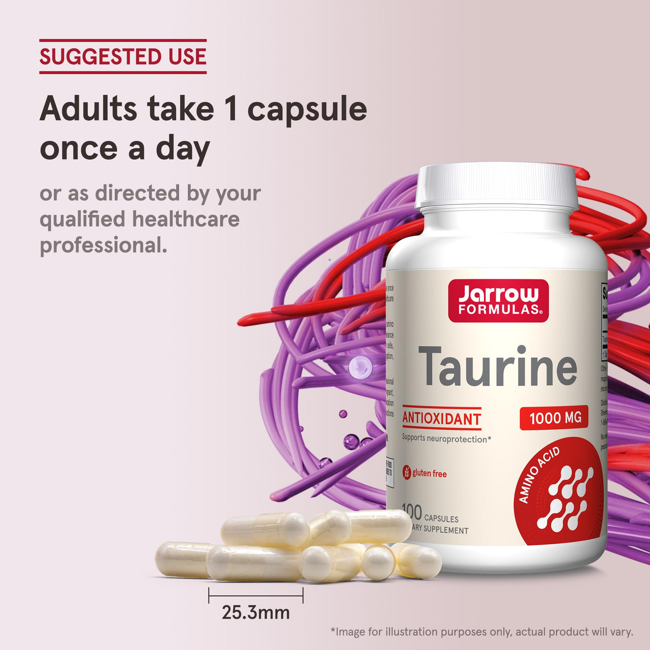 Jarrow Formulas® Taurine 1000 mg, Dietary Supplement, Amino Acid Supplement for Brain Health Support, 100 Capsules, 100 Day Supply