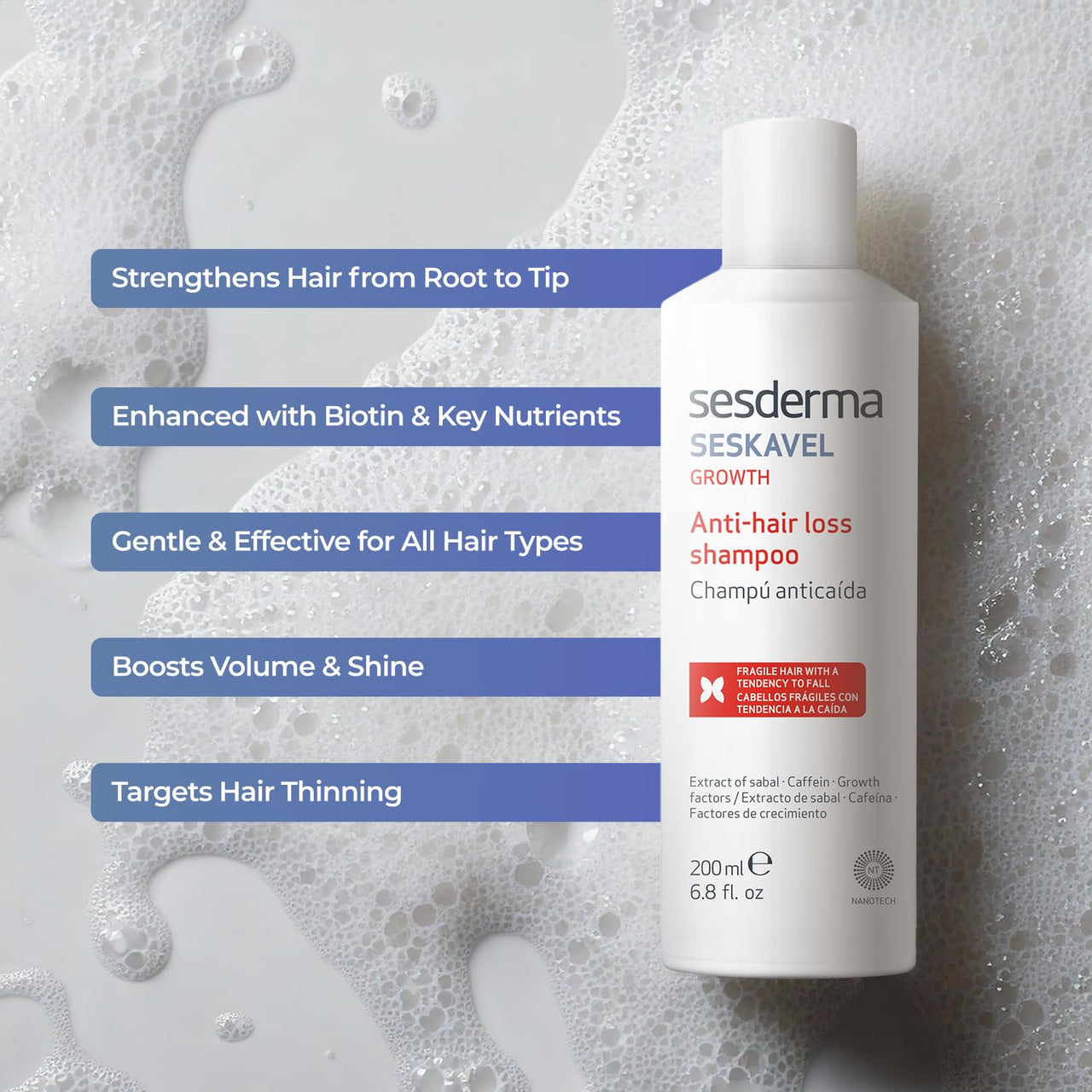 Sesderma SESKAVEL Strengthening Hair Shampoo for Thinning and Fragile Hair 6.8 fl. Oz