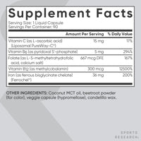 Thumbnail for Sports Research Blood Control Pack - Blood Balance Iron Supplement - 36 MG Iron + Folate & Vitamin C for Absorption + Omega-3 Fish Oil 1250 + Vitamin D3 + K2 5000 IU