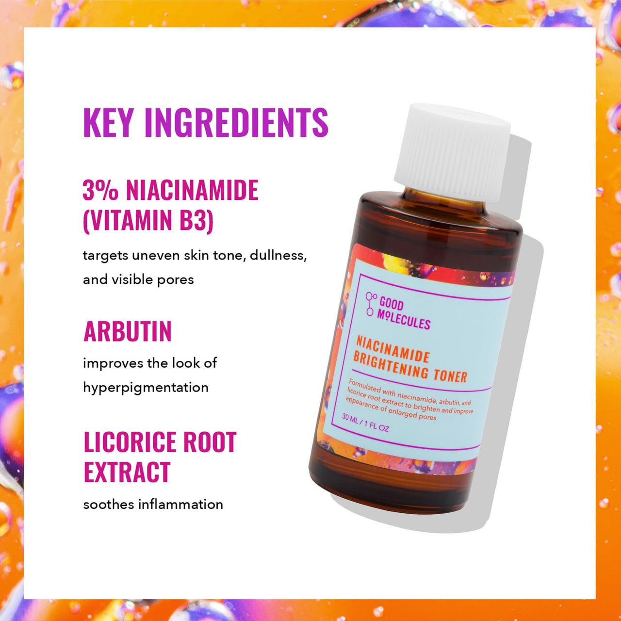 Good Molecules Niacinamide Brightening Toner - Facial Toner with Niacinamide, Vitamin C, and Arbutin - Skincare for Face for Tone and Enlarged Pores