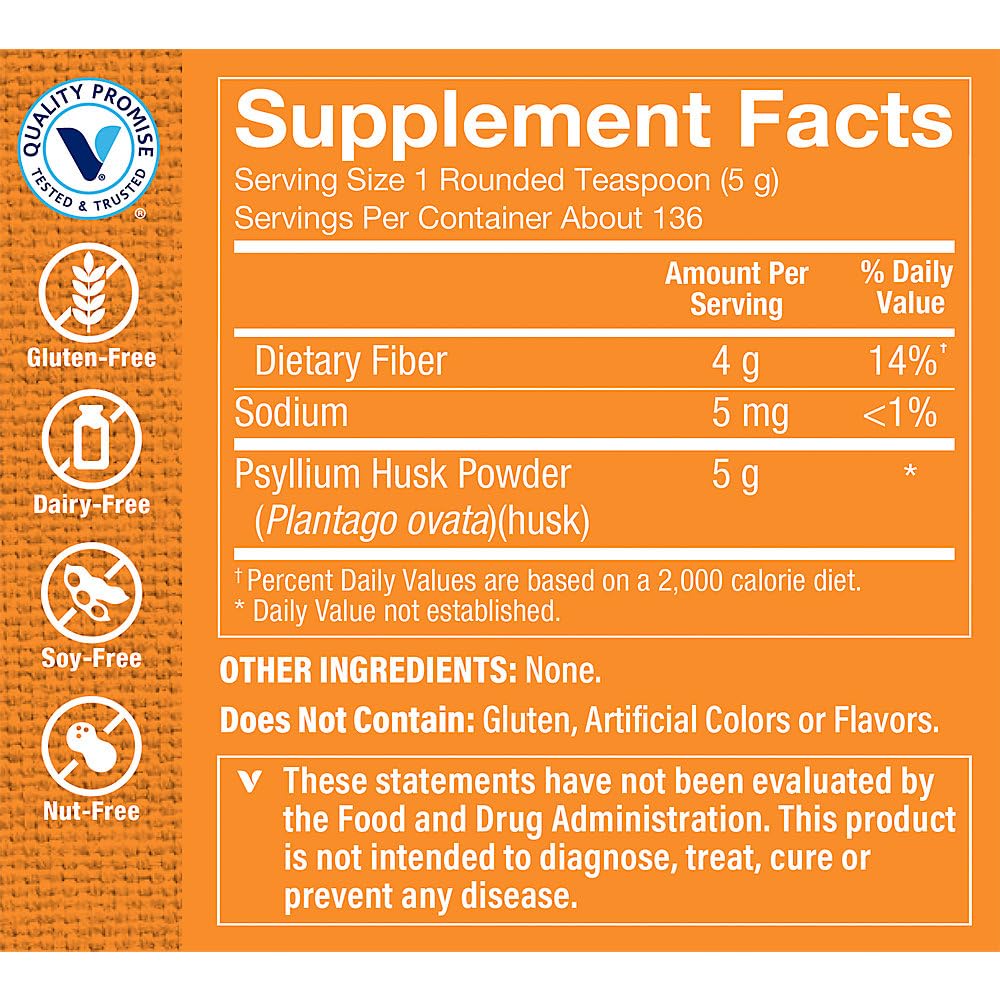 The Vitamin Shoppe Psyllium Husk Powder - Digestive Health & Regularity | Soluble Fiber Supplement | 16 oz 136 Servings | Unflavored