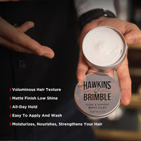 Thumbnail for Hawkins & Brimble - Matt Clay Mens Hair Styling, 100ml - Non Greasy Matte Clay for Light, Medium and Strong Hold - Elemi and Ginseng Softens Repairs Allows for Restyling - Ideal for Dry and Damp Hair