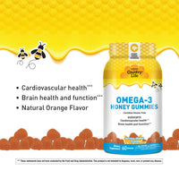 Thumbnail for Country Life Omega-3 Honey Gummies – Cardiovascular & Brain Health Support – Non-GMO, Certified Gluten Free – Naturally Sweetened – 60 Gummies