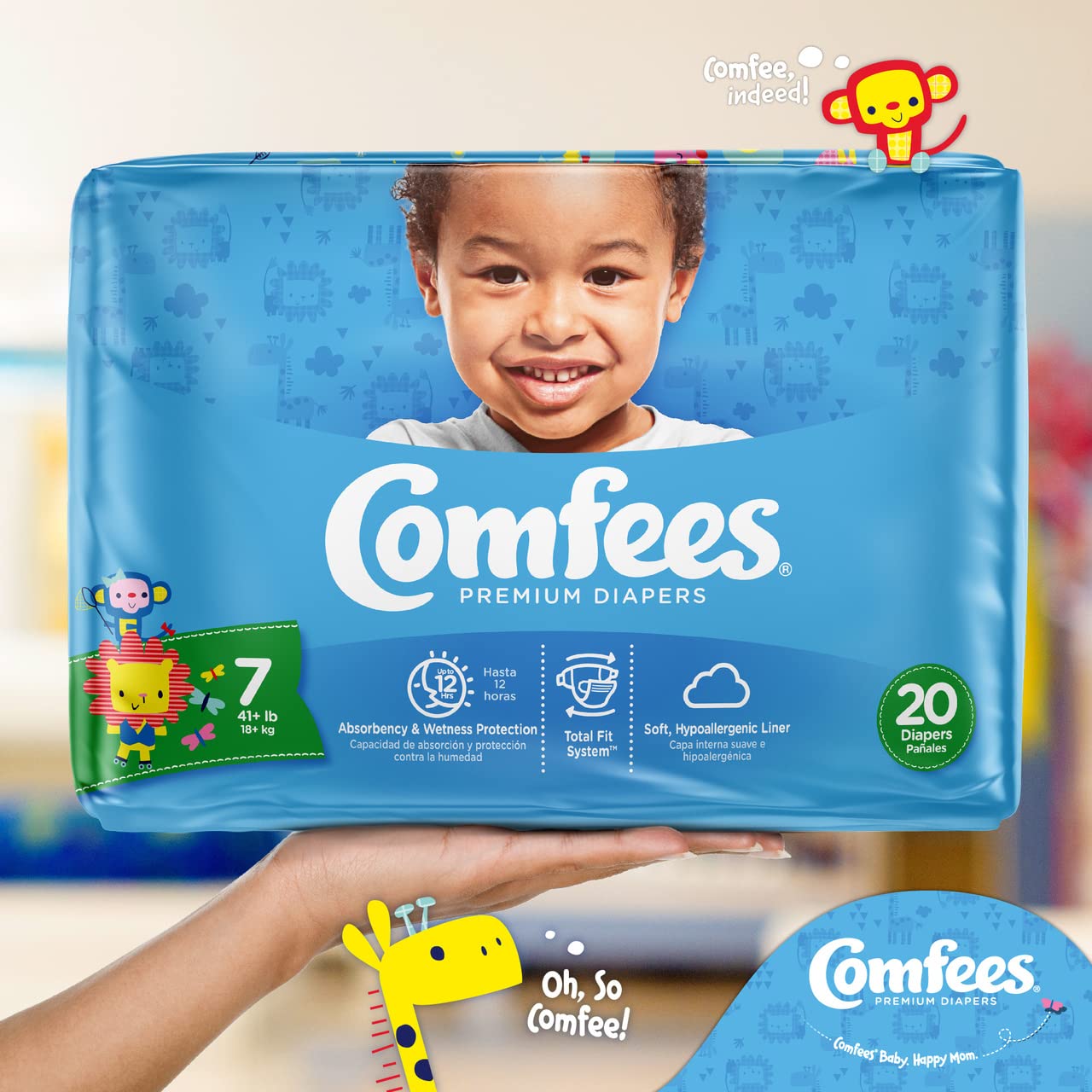 Comfees Premium Baby Diapers with Total Fit System for Boys & Girls, Size 7, 80Count