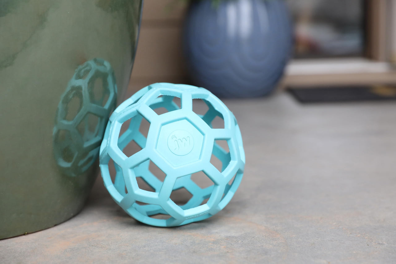 JW Pet HOL-ee Roller™, Dog Toy Puzzle Ball, Natural Rubber, Large (5.5” Inch Diameter), Blue