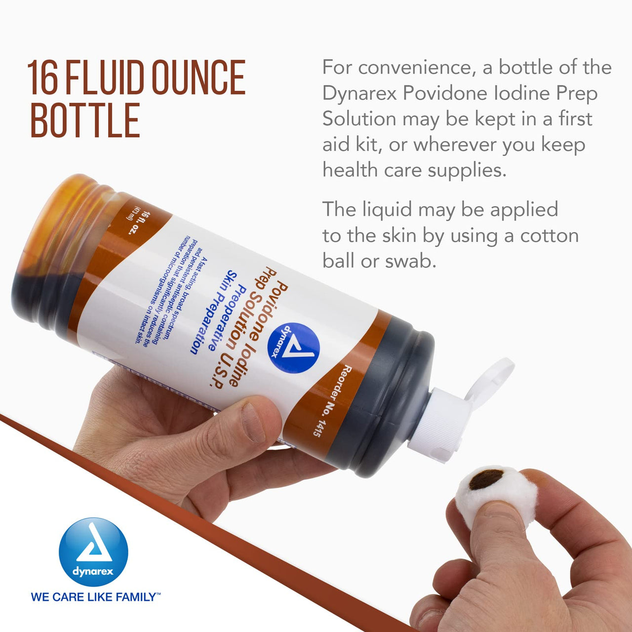 Dynarex Povidone Iodine Prep Solution USP, Effective Topical Antiseptic for Skin Cleansing and Preparation Prior to Medical Procedures, Brown, 1 Case, 24-16 Fluid Ounce Bottle