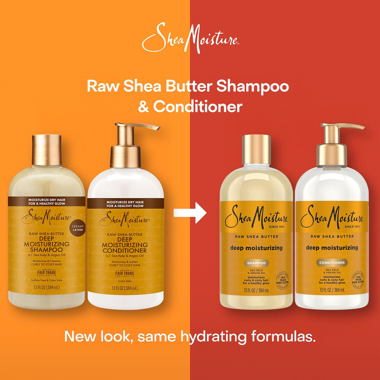 SheaMoisture Shampoo & Conditioner Set, Deep Moisturizing with Raw Shea Butter, Sea Kelp & Argan Oil for Coily & Curly Hair, 13 Oz Ea