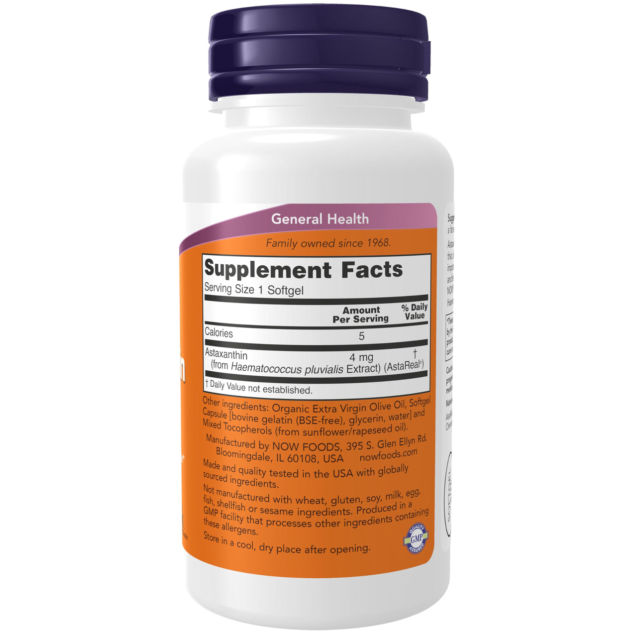 NOW Supplements, Astaxanthin 4 mg derived from Non-GMO Haematococcus Pluvialis Microalgae and has naturally occurring Lutein, Canthaxanthin and Beta-Carotene, 90 Softgels