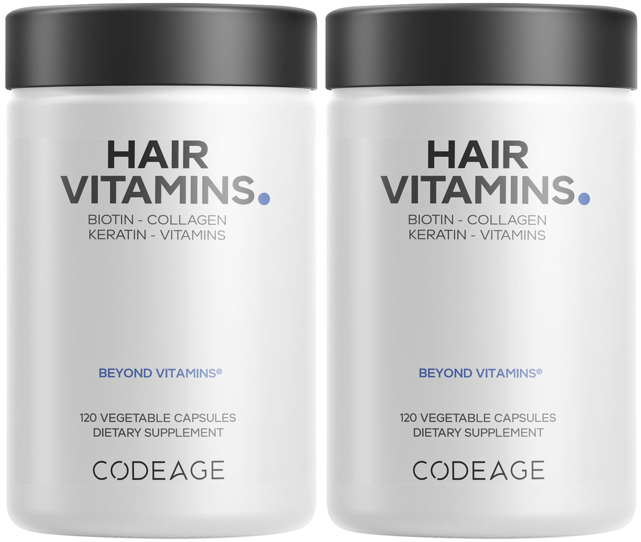 Codeage Hair Vitamins 10000 mcg Biotin, Keratin, Collagen, Vitamin A, B12, C, D3, E, Zinc, Turmeric, Probiotics, Enzymes, Inositol - Hair Care Support - Healthy Hair Supplement Pills - 2 Pack