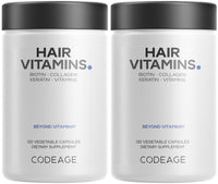 Thumbnail for Codeage Hair Vitamins 10000 mcg Biotin, Keratin, Collagen, Vitamin A, B12, C, D3, E, Zinc, Turmeric, Probiotics, Enzymes, Inositol - Hair Care Support - Healthy Hair Supplement Pills - 2 Pack