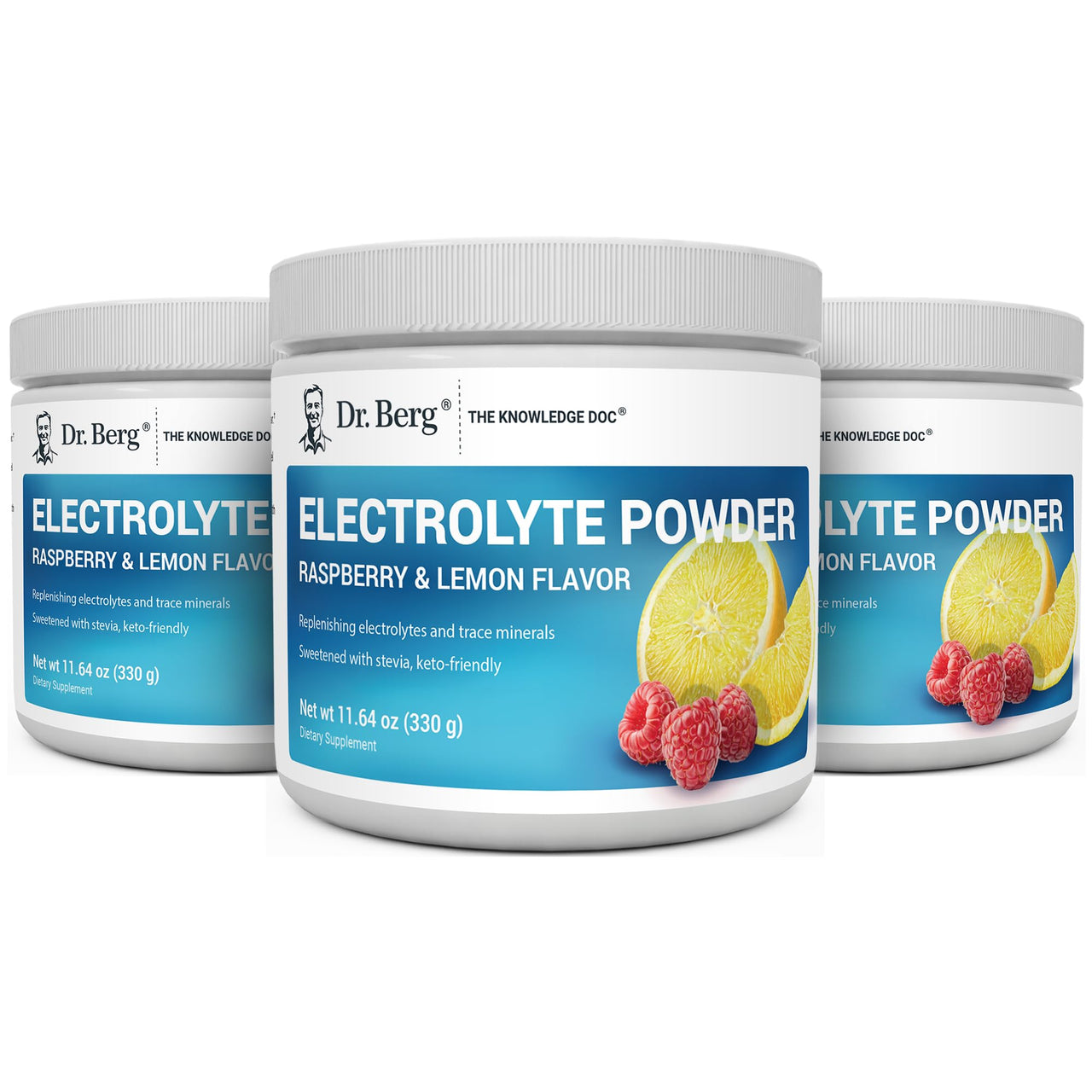 Dr. Berg Zero Sugar Hydration Keto Electrolyte Powder - Enhanced w/ 1000 mg of Potassium & Real Pink Himalayan Salt (NOT Table Salt) - Raspberry & Lemon Hydration Drink Supplement - 50 Servings 3 Pack