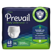 Thumbnail for Prevail Daily Protective Underwear - Unisex Adult Incontinence Underwear - Disposable Adult Diaper for Men & Women - Maximum Absorbency - XX-Large - 12 Count (Pack of 4)