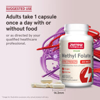 Thumbnail for Jarrow Formulas Extra Strength Methyl Folate 400 mcg, Dietary Supplement for Cardiovascular and Neurologic Health Support, 60 Veggie Capsules, 60 Day Supply