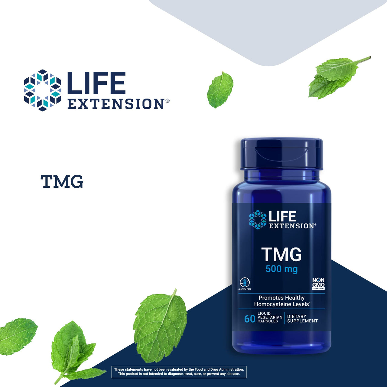 Life Extension TMG, trimethylglycine, Encourages Healthy homocysteine Levels, Non-GMO, Gluten-Free, Vegetarian, 60 Capsules