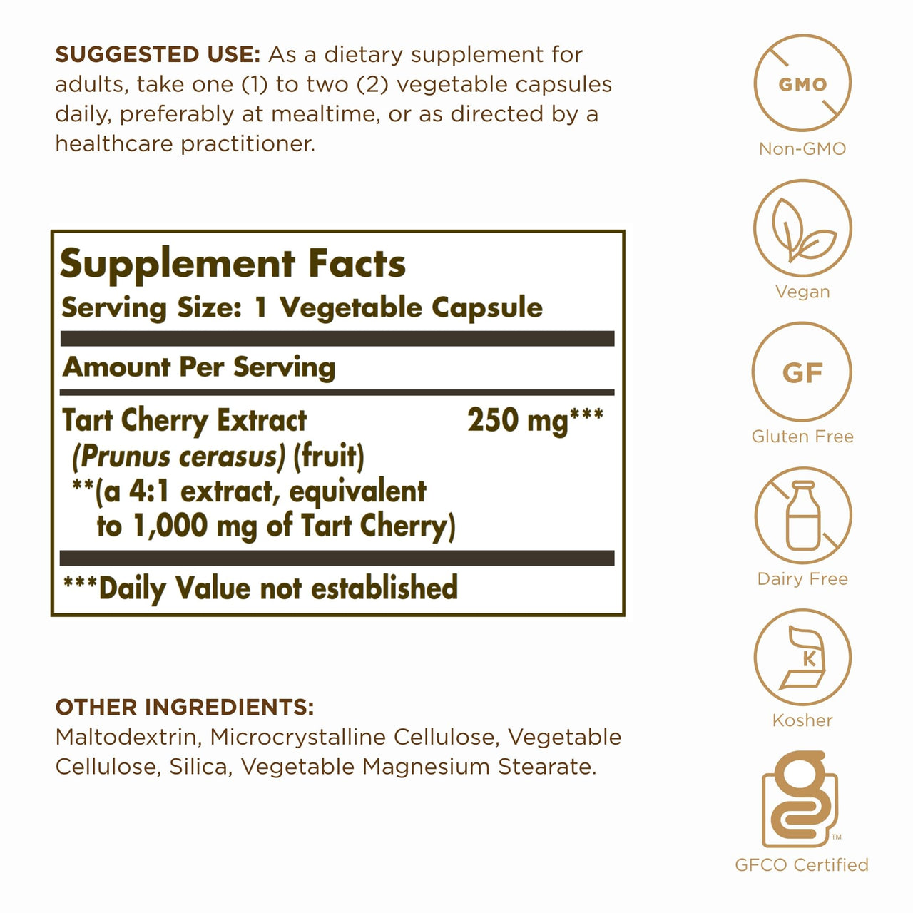 Solgar Tart Cherry 1000 mg, 90 Vegetable Capsules (Pack of 2) - Antioxidant with Quercetin, Chlorogenic Acid & Anthocyanins Compounds - Non-GMO, Vegan, Gluten Free, Dairy Free - 180 Total Servings