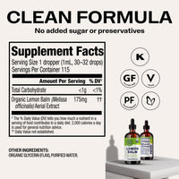 Thumbnail for Vimergy USDA Organic Lemon Balm Tincture Herbal Supplement – Can be Used in Tea - Non-GMO, Alcohol-Free –115 mL (1 mL/Serving)