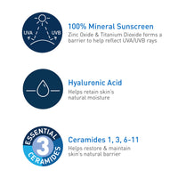 Thumbnail for CeraVe 100% Mineral Sunscreen SPF 30 with Zinc Oxide & Titanium Dioxide, Hyaluronic Acid & Ceramides, Oil Free, Non-Greasy, Hydrating Mineral Sunscreen For Body, 5 oz