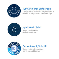 Thumbnail for CeraVe 100% Mineral Sunscreen SPF 50 with Zinc Oxide & Titanium Dioxide, Hyaluronic Acid & Ceramides, Oil Free & Non-Greasy, Hydrating Mineral Sunscreen For Body, 5 oz