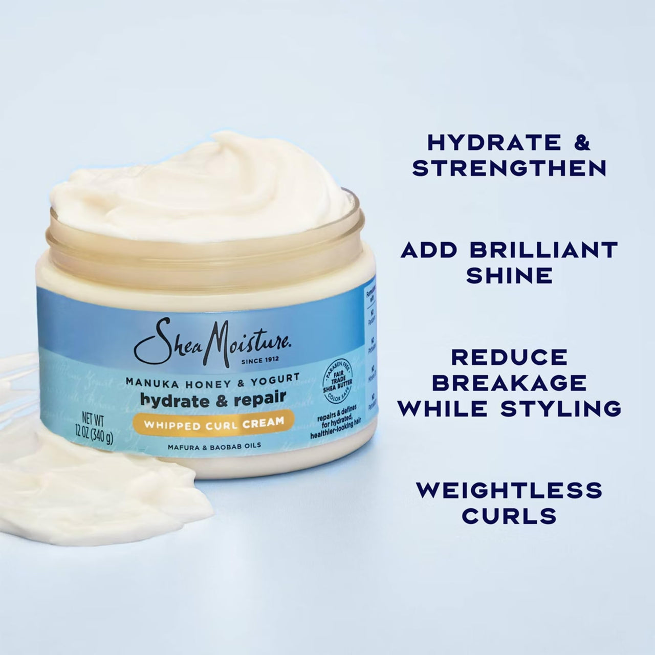 SheaMoisture Shampoo & Conditioner, Manuka Honey & Yogurt Hydrate & Repair + Whipped Curl Cream for Curly Hair Definition, Frizz Control