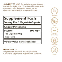 Thumbnail for Solgar - L-Lysine 500 mg Vegetable Capsules Count