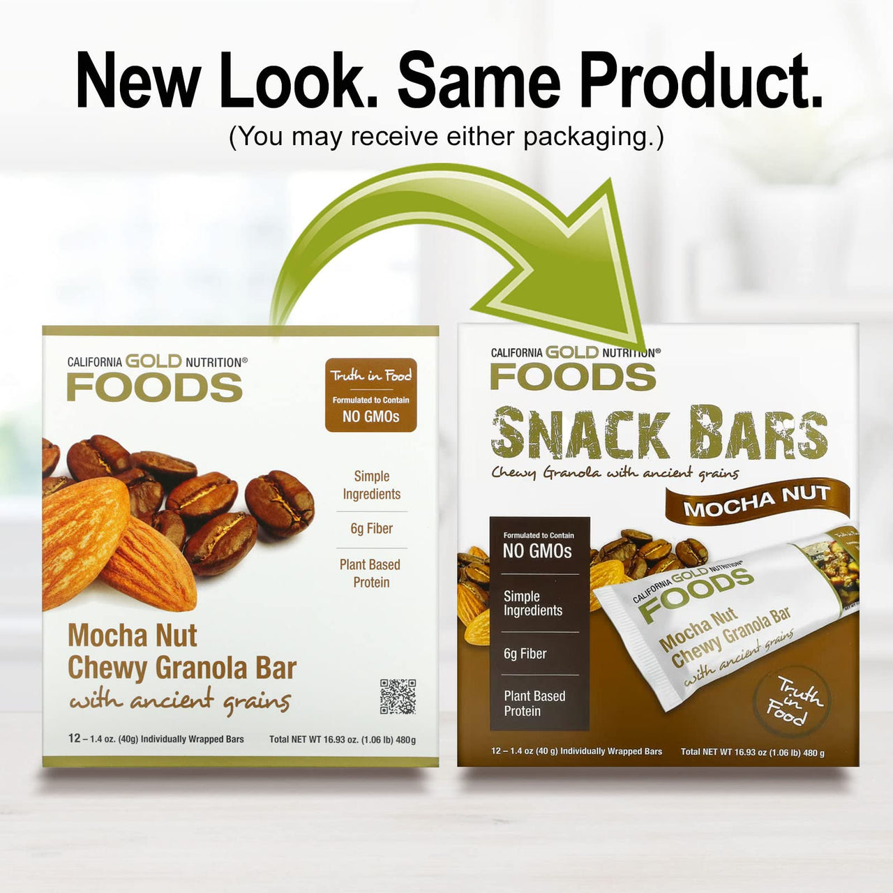California Gold Nutrition Foods, Mocha Nut Chewy Granola Bars, 12 Bars, 1.4 oz (40 g) Each